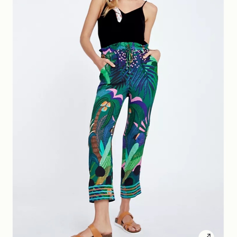 Beautiful tropical paper bag waist pants